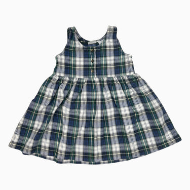 Robe bleue carreautée verte vintage en coton 4Y