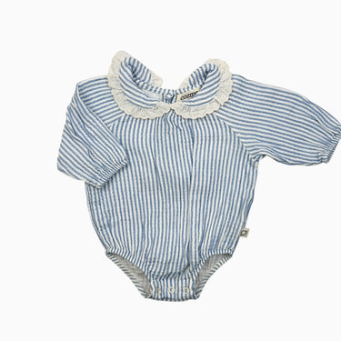 Barboteuse à col claudine à rayures bleues 3M