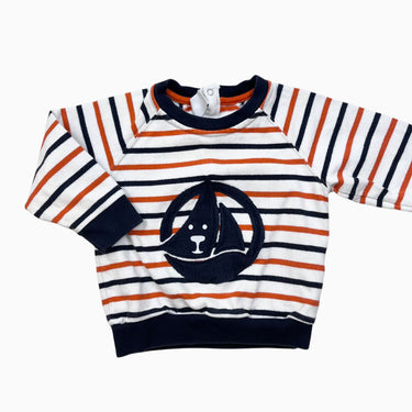 Pull à rayures marine et oranges 12M