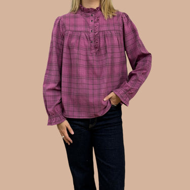 Blouse pourpre en flanelle de coton pour femmes taille 2 M - 6US