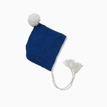 Bonnet pixi bleu capitaine en tricot d'alpaca, acrylique, laine de mérinos 6M