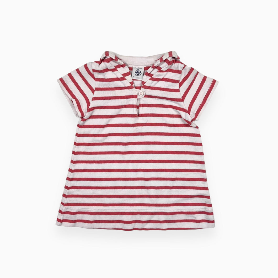 Robe style marinière en coton à rayures bégonia 12M