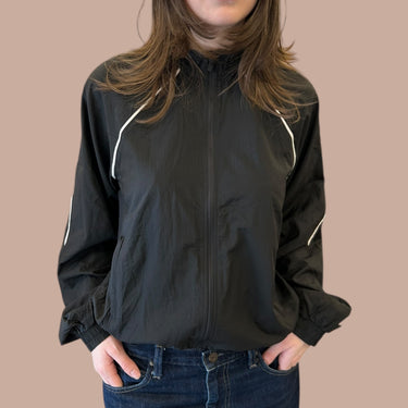 Manteau noir léger style coupe-vent pour femmes 2US