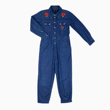 Combi en denim avec roses brodées 7-8Y
