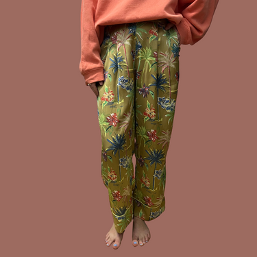 Pantalon bronze motif hibiscus pour femmes S