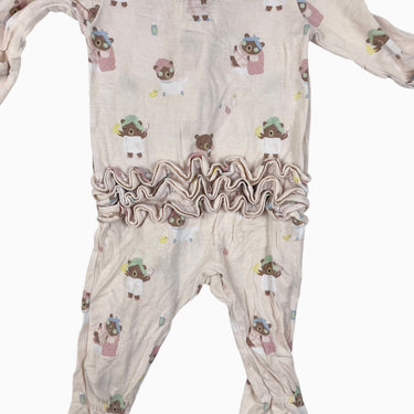 Pyjama pêche avec froufrous 'oursons' en bambou et spandex 3-6M