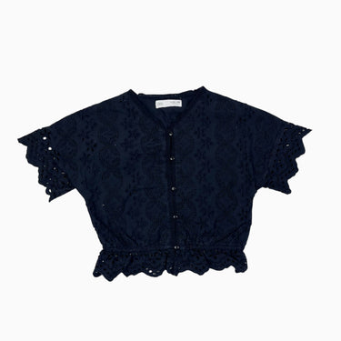 Blouse noire 'cropped' avec broderie anglaise 8Y