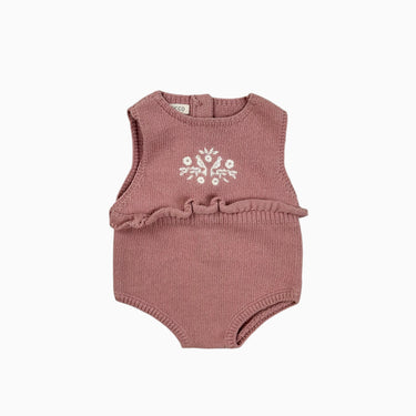 Barboteuse rose avec fleurs brodées en tricot 6-9M