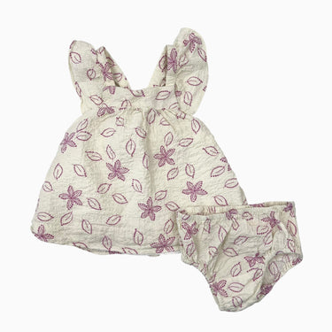 Ensemble tunique et bloomer crème en mousseline de coton à imprimé orchidée 6-9M