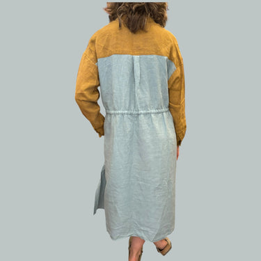 Robe tunique latté et bleue en lin pour femmes avec sac M