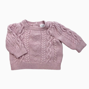 Pull rose pâle en tricot de coton coeur 0-3M
