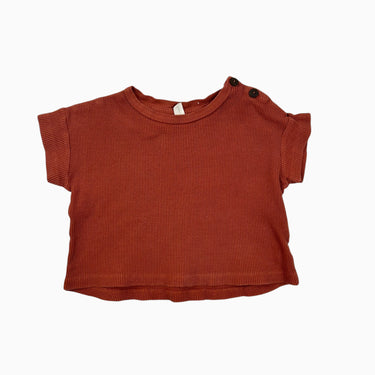 T-shirt brique en coton bio gaufré 4Y