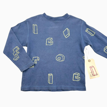 Pull formes bleu/jaune