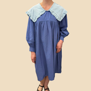 Robe maxi à col claudine bleue océan en coton et acétate pour femmes L