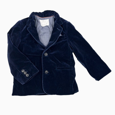 Blazer en velours bleu marine doublé en poly et coton 3-4Y
