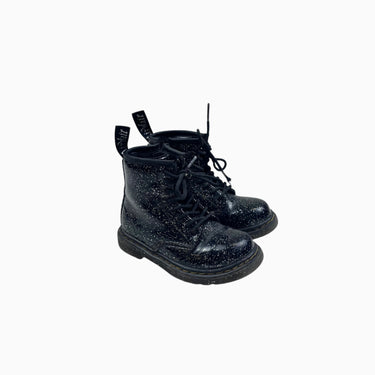 Bottines noires en cuir vernis éclats argentés avec fermeture latérales 8US