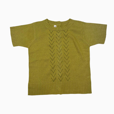 Pull vert chartreuse en tricot de coton et bébé alpaca 18-36M