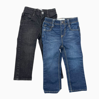 Duo de jeans droits à taille élastique en coton et poly noir et bleu 2Y