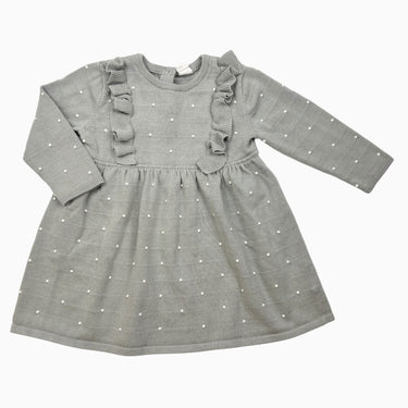 Robe verte sauge en tricot de coton à pois brodés blancs 12-18M