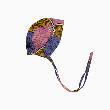 Bonnet 'fleurs abstraites' en lin mélangé 6-12M