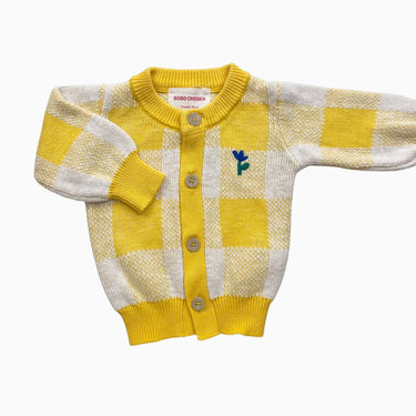 Cardigan carreauté jaune en coton 3M