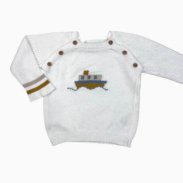 Pull blanc 'bateau' en tricot de coton 9M