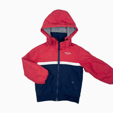 Manteau mi-saison avec capuchon amovible rouge et marine 5-6Y