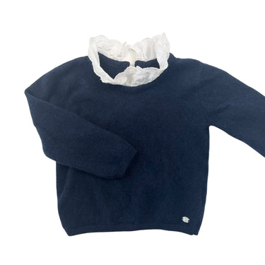 Pull marine en tricot de laine avec col brodé 18M