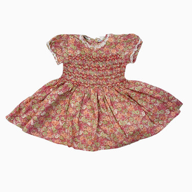 Robe vintage fleurie orange avec smock 18M