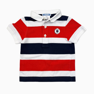 Polo en coton à larges rayures rouges, marines et blancs 12M