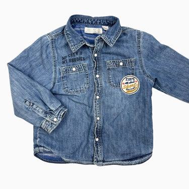 Chemise en denim doublée avec écusson 3-4Y