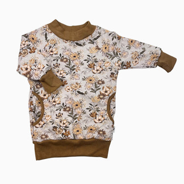 Robe greige et caramel fleurie en bambou et coton 3-9M