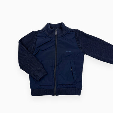 Veste mi-saison bleu marine en poly avec tricot de coton et laine 4Y