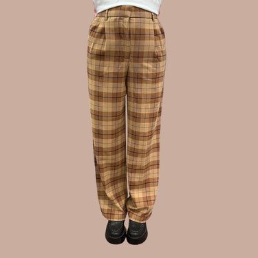 Pantalon à carreaux dune en poly recyclé, viscose et laine pour femmes 6US