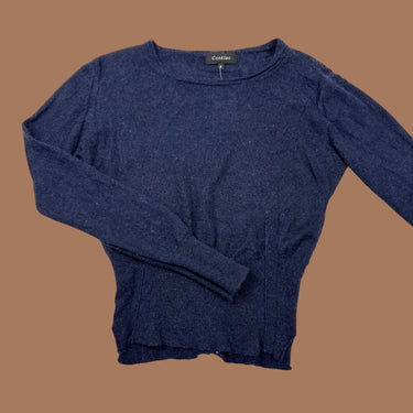 Pull marine en tricot de mohair, laine, polyamide et nylon pour femmes T2 (fit S)