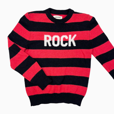 Pull à rayures rouges 'ROCK' en laine et cachemire 7-8Y