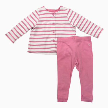 Ensemble cardigan en coton épais à rayures bubblegum et legging 12M