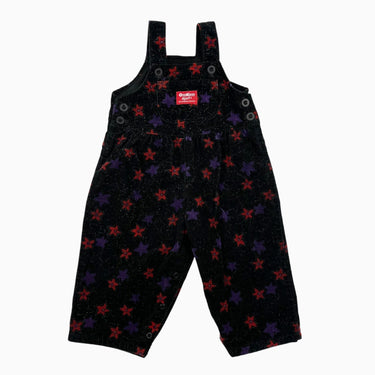 Salopette noire en corduroy avec fleurs rouge et violet fait au Canada 12-24M