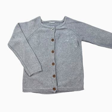 Cardigan gris-bleu en tricot de coton avec oeillet 5Y