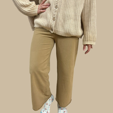 Pantalon tan à jambe évasée en coton bio extensible pour femmes 8 US - 12 UK