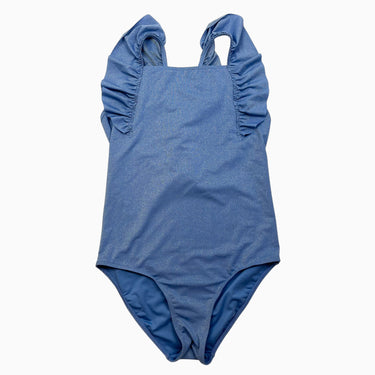 Maillot bleu scintillant à bretelles ajustables 13-14Y