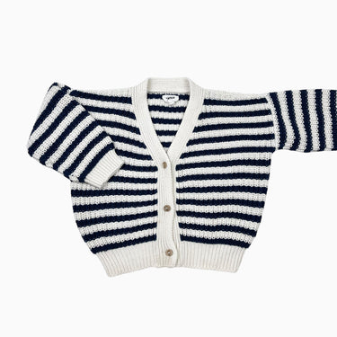 Cardigan en tricot de coton crème et marine 2Y