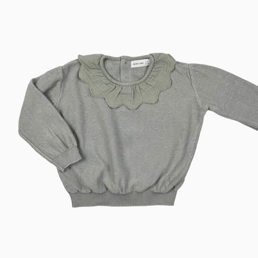 Pull à col sauge à pointelle à col pétale 2-3Y