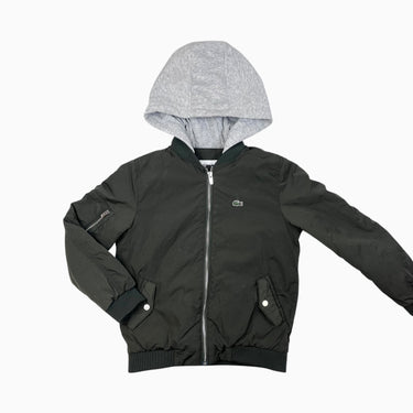 Manteau olive mi-saison 'bomber' à capuchon gris 8Y