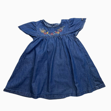 Robe en coton chambray foncé avec fleurs brodées 3Y