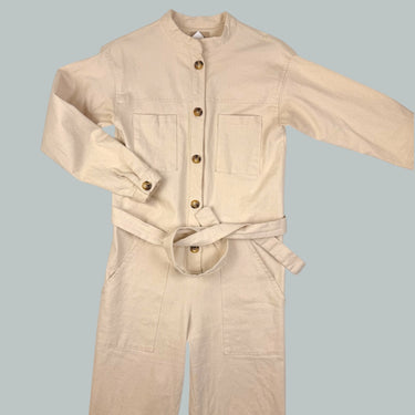 Combi 'boiler' ceinturée crème en canvas de coton pour femmes T1 fit XS-S