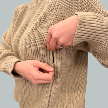 Pull d'allaitement beige en tricot de coton pour femmes XL