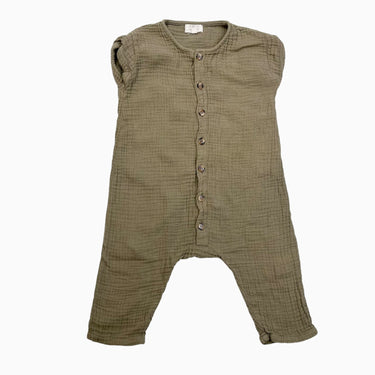 Combi vert moss en mousseline de coton 9-12M