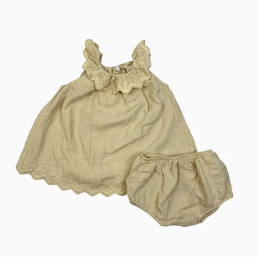 Robe avec bloomer jaune pâle en mousseline 12-18M