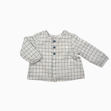 Blouse crème carreautée bleue 1-3M